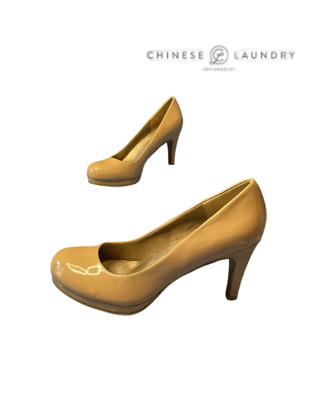CL by LAUNDRY Sz 8 Milan Nude Patent Leather Heels Classic Round Toe EUC Office